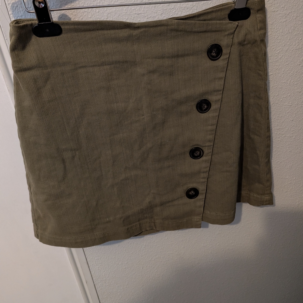 Harper Olive Asymmetrical Button Mini Skirt